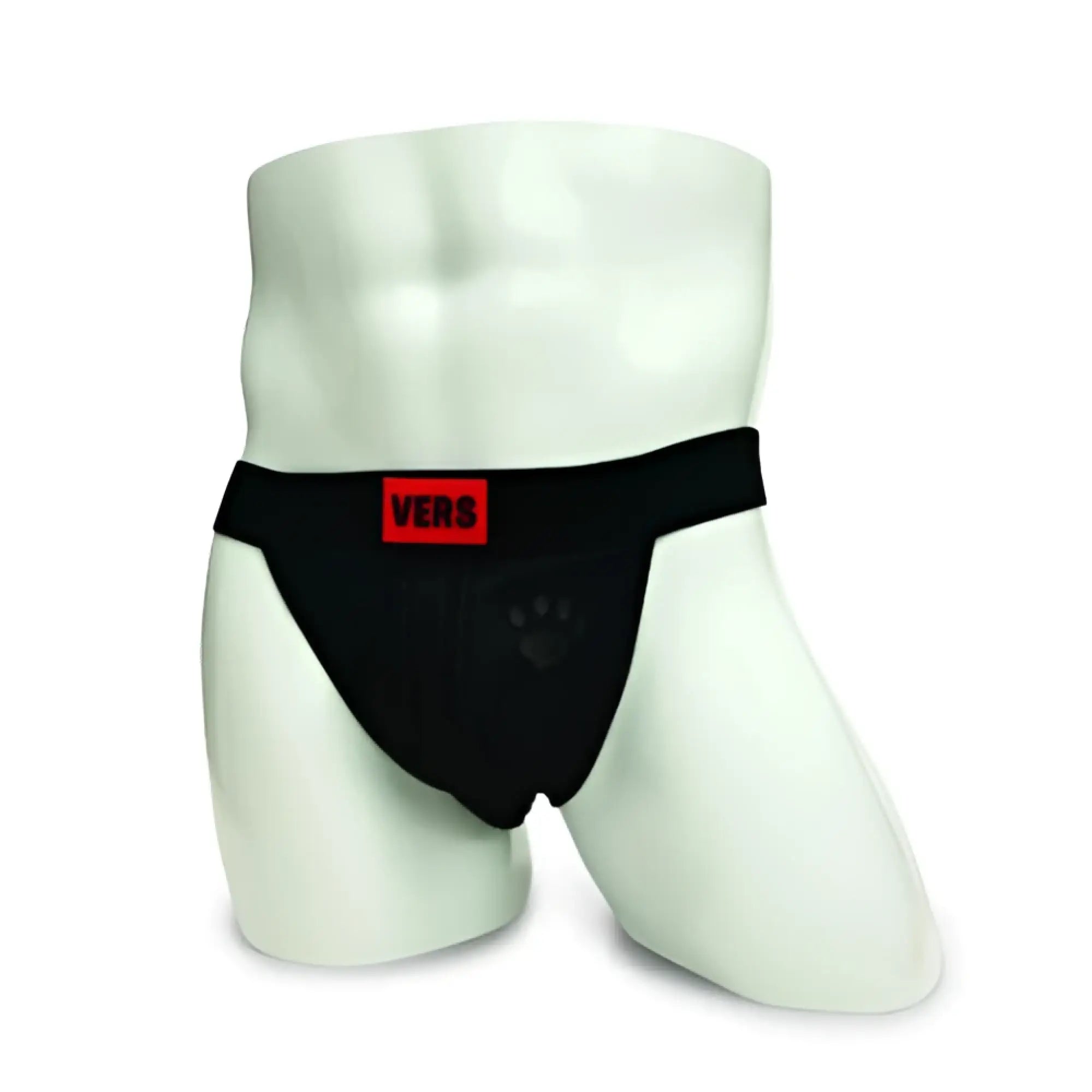Black athletic PROWLER SWITCH jockstrap briefs with red vers logo patch on the waistband for active wear