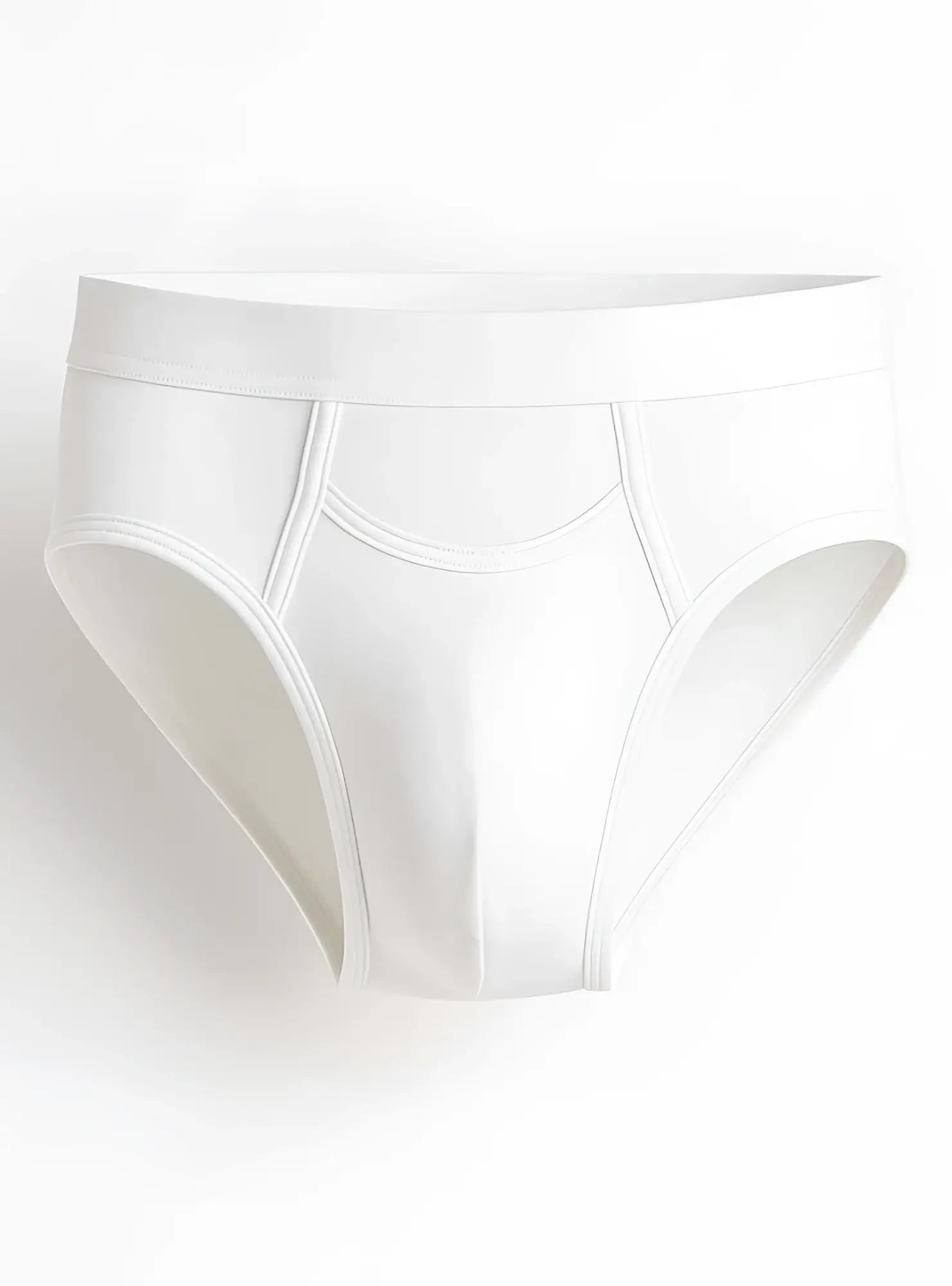 White purecomfort cotton brief with smooth seamless design and subtle stitching details front view