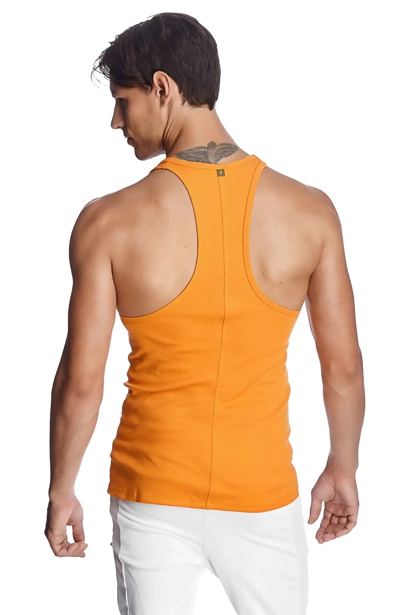 Orange ribbed racerback yoga tank top featuring breathable fabric ideal for active sun orange workouts