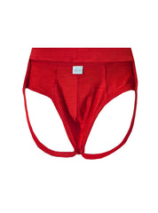 Red relax jockstrap briefs in textured fabric with supportive waistband and side straps for comfort and style