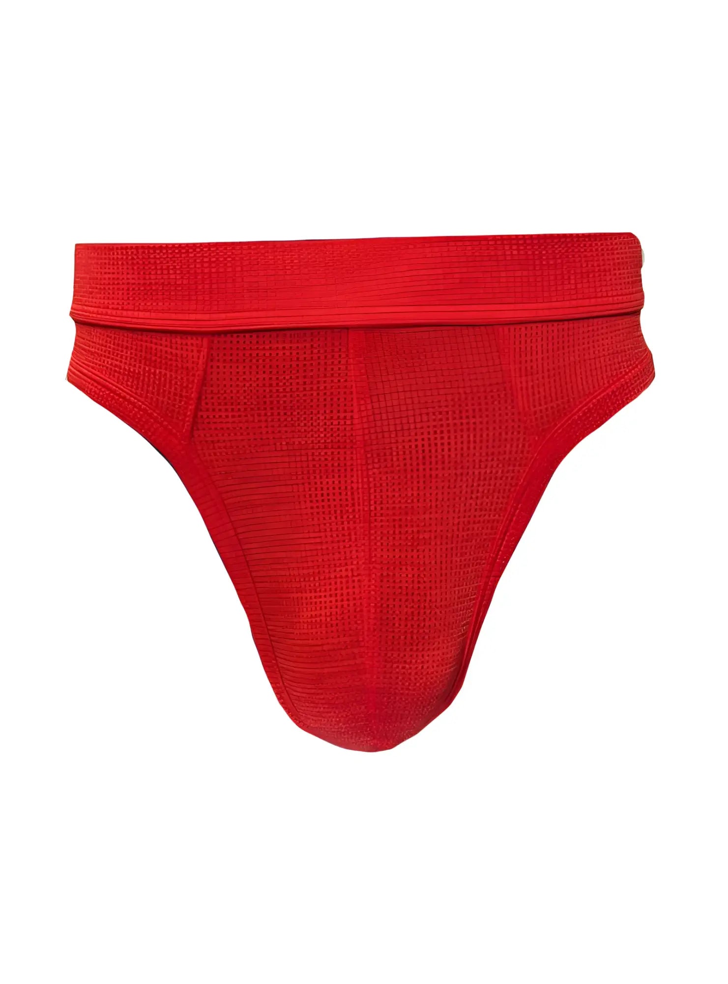 Red relax thong briefs in red textured fabric with a ribbed waistband for comfortable everyday wear