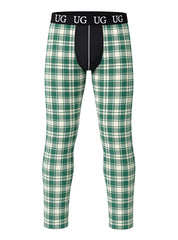 Green and white plaid relax contrast leggings with a black waistband featuring the ug logo for casual wear