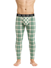 Green and white plaid patterned ug underwear with black waistband featuring logo designed for comfort and relaxation