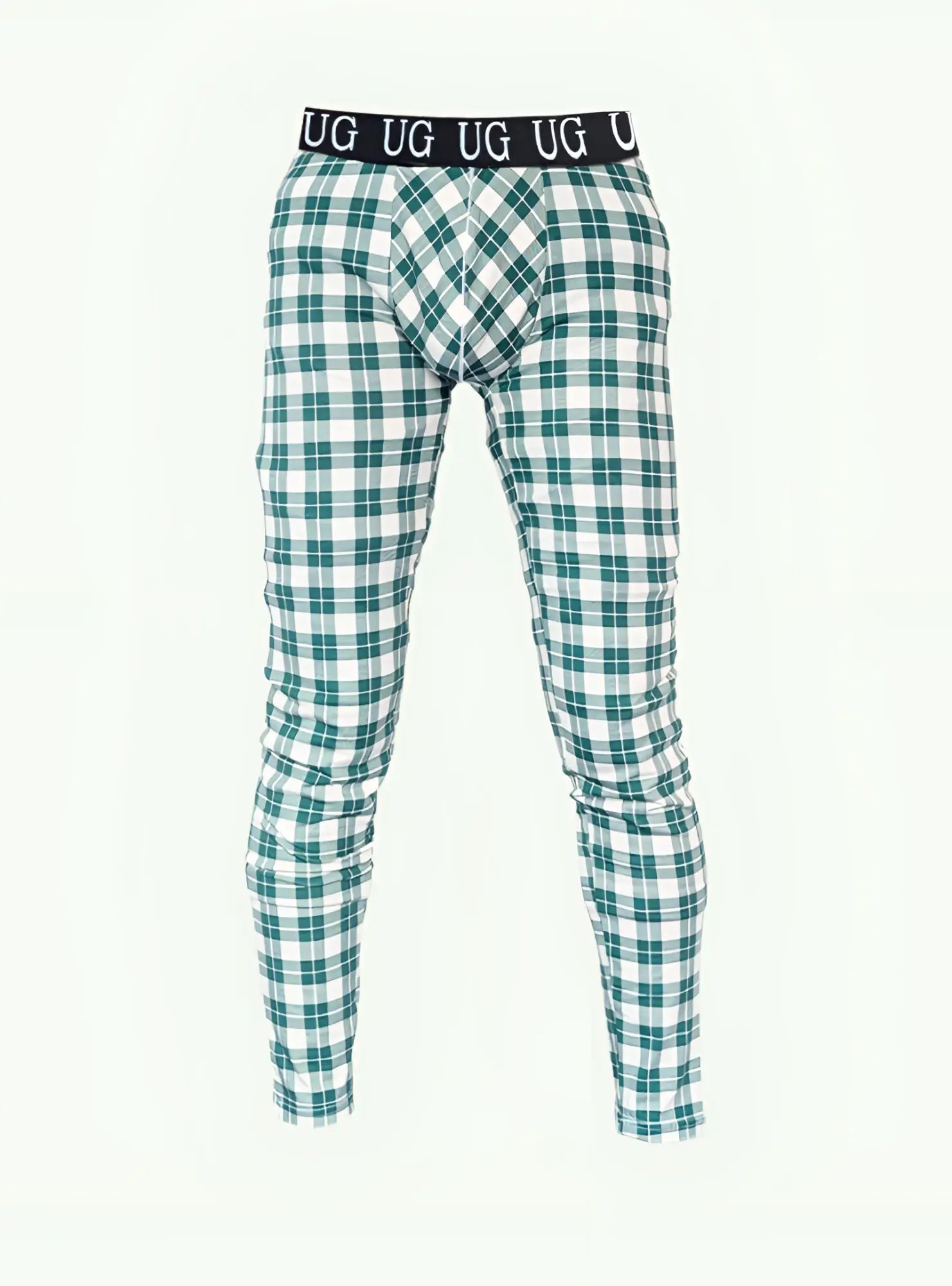 Relax leggings green and white plaid patterned underwear pants with black waistband featuring the brand logo