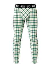 Green and white plaid ug underwear pants with black waistband featuring logo in relax leggings product