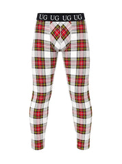 Relax leggings feature red white and green plaid patterned fabric with a black waistband displaying the brand logo
