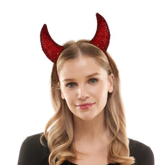 Red rhinestone devil horns headband featuring sparkling red rhinestones for costume and party wear