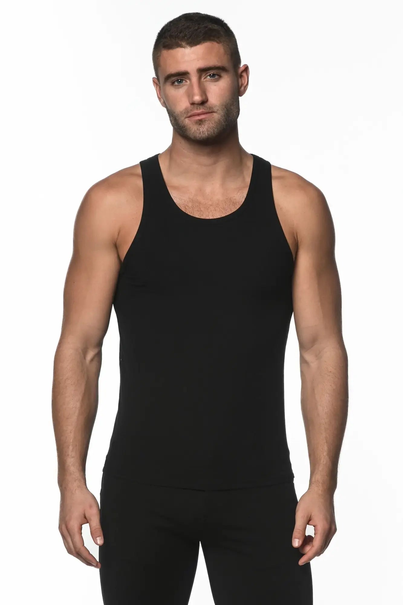 Black rib modal tank sleeveless fitted top with a simple design ideal for casual wear