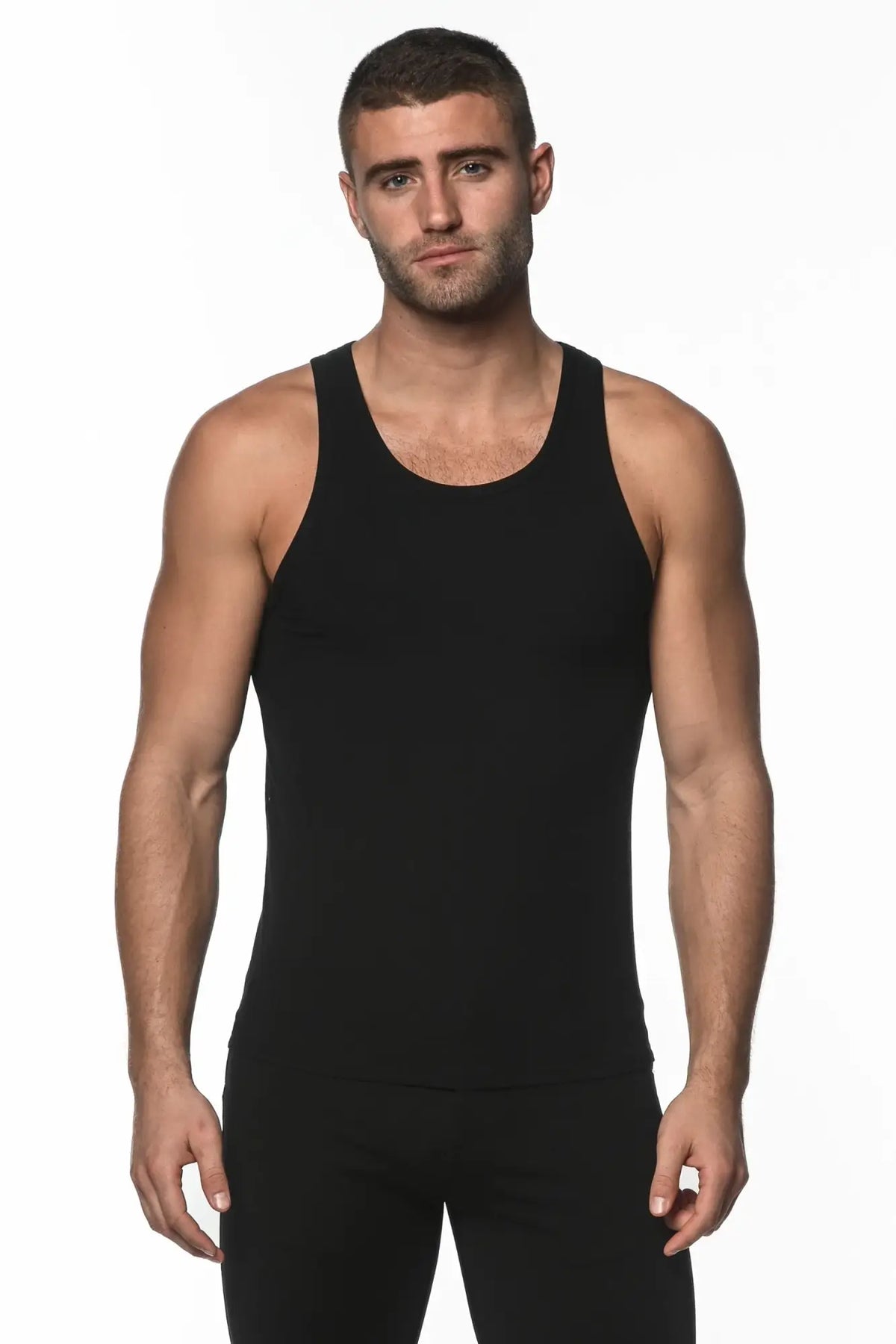 Black rib modal tank sleeveless fitted top with a simple design ideal for casual wear