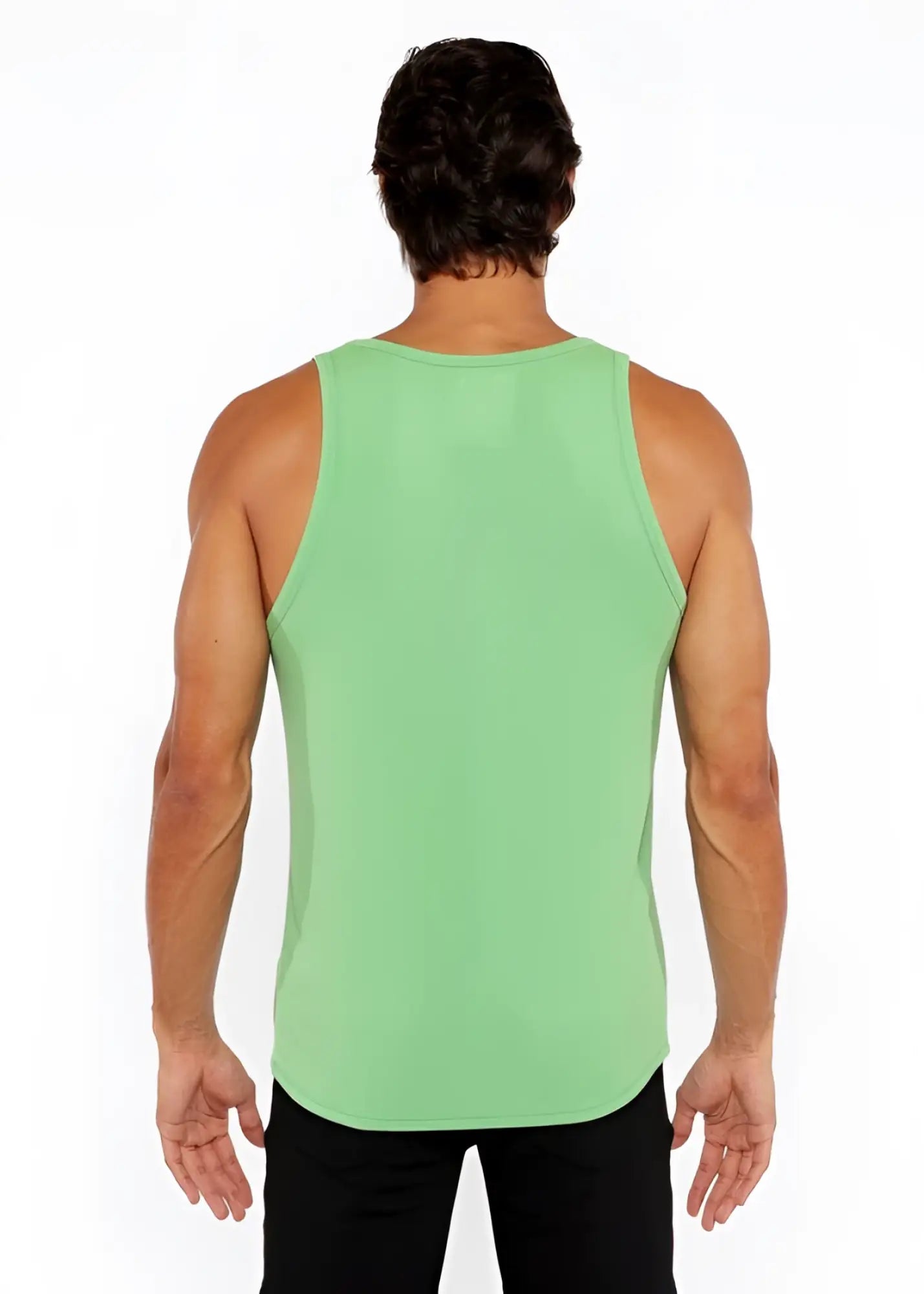 A solid light green rib modal tank top with sleeveless design rounded neckline and hemmed armholes
