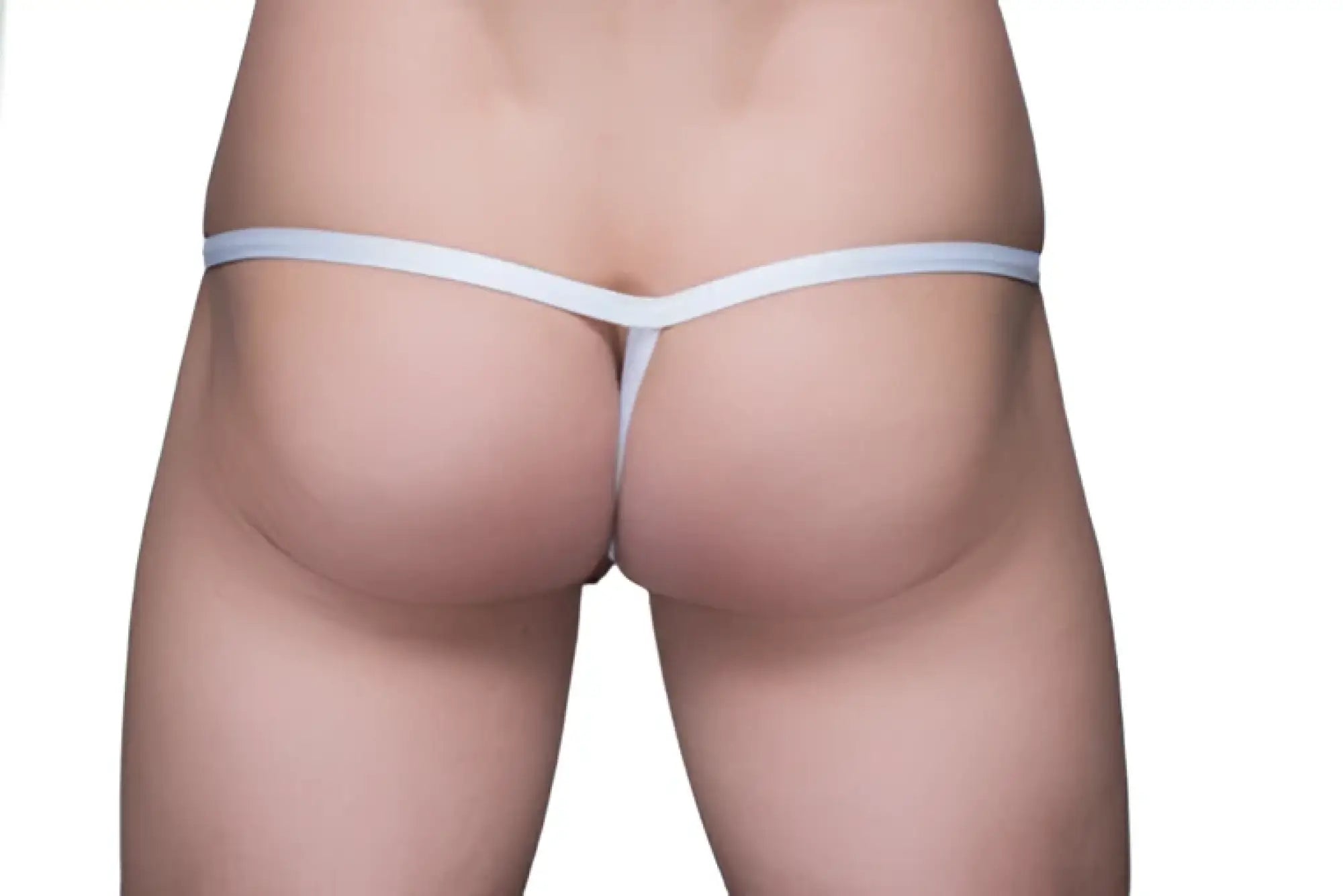White seamless thong underwear with thin straps shown from the back in the ring thong and sock bundle product