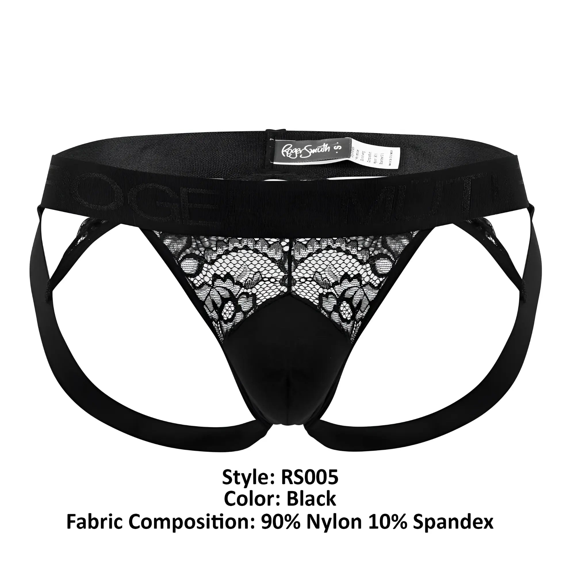 Roger smuth rs005 black lace-trimmed briefs with supportive elastic waistband and adjustable side straps
