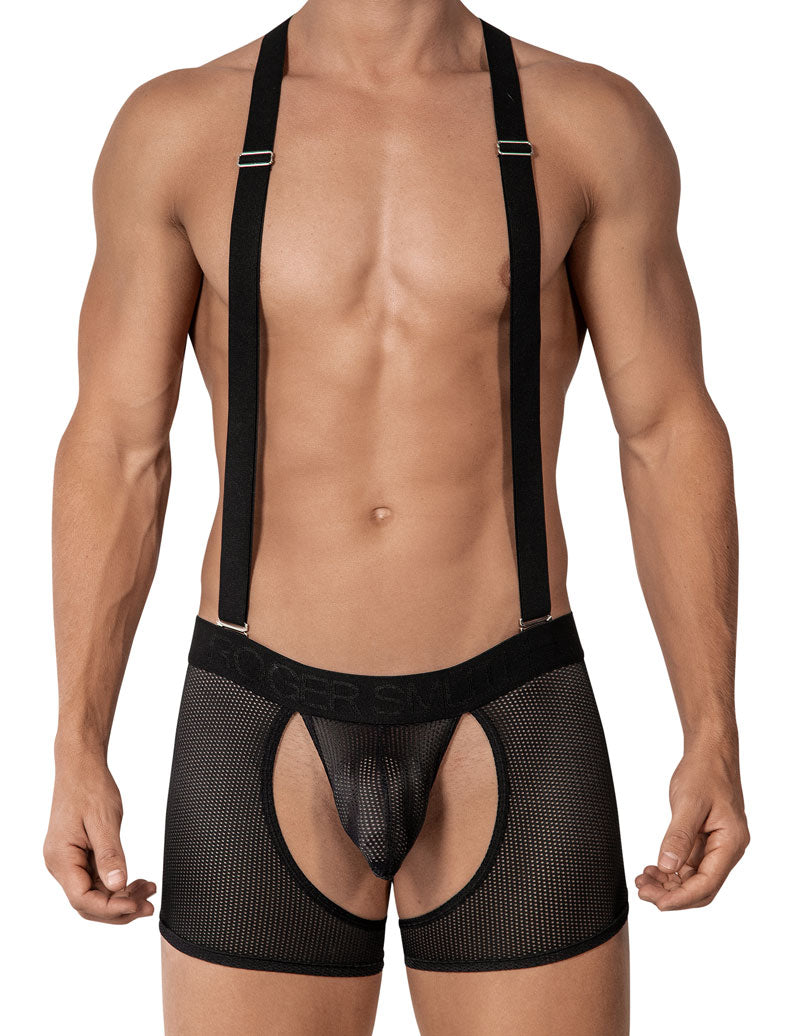 Roger Smuth Bretelles Mesh Chaps Jock Boxer Jock Strap Sous-vêtements Noir RS017 Taille M