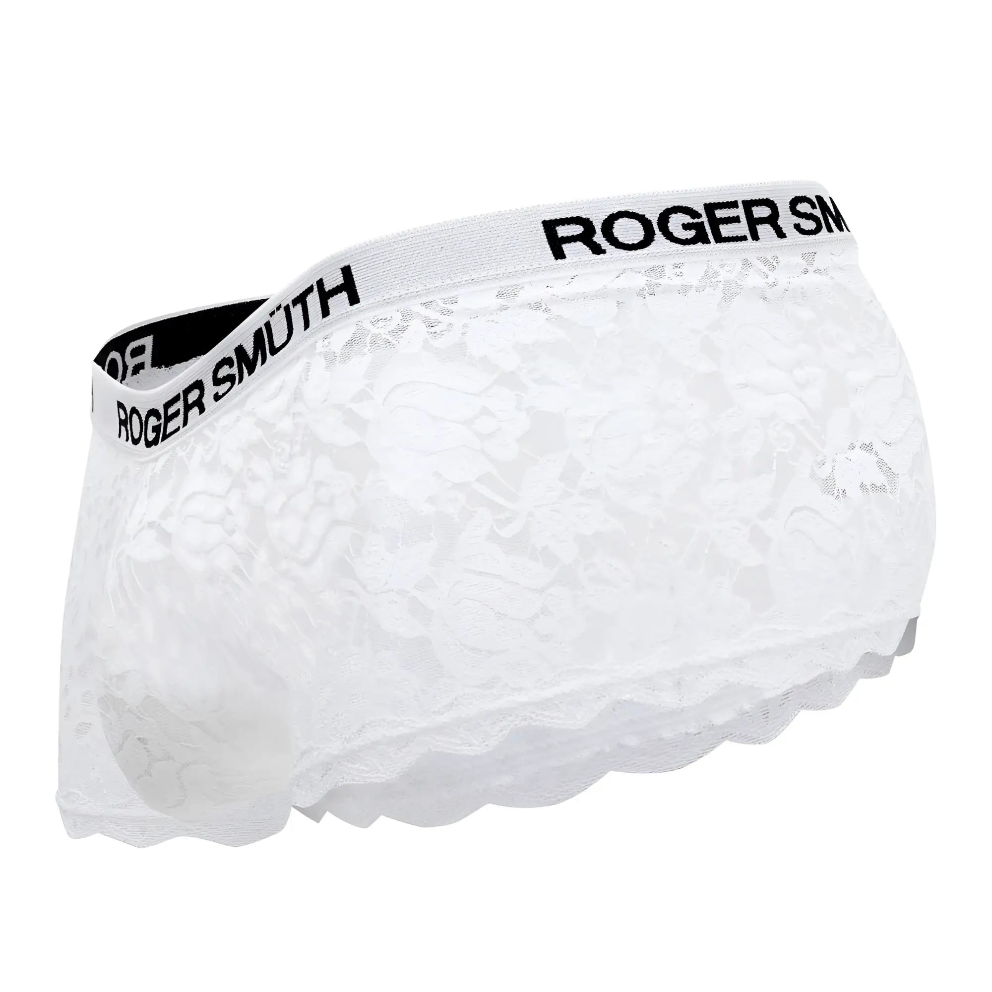 White lace briefs with scalloped hem and roger smu branding on elastic waistband from roger smuth rs035 trunks white