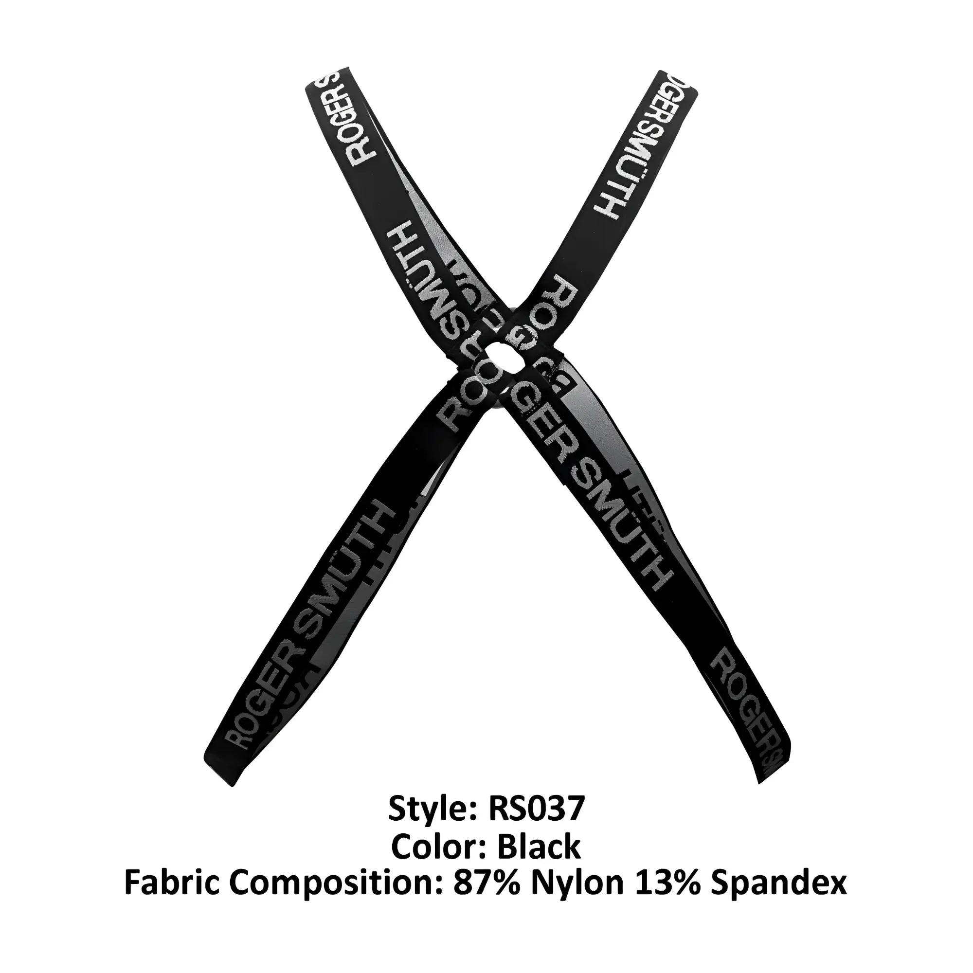 Black roger smith rs037 harness with cross-back strap made of 87% nylon and 13% spandex showing the back side