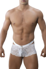 Roger Smuth Rs047 white lace briefs with delicate floral pattern and smooth elastic waistband front view