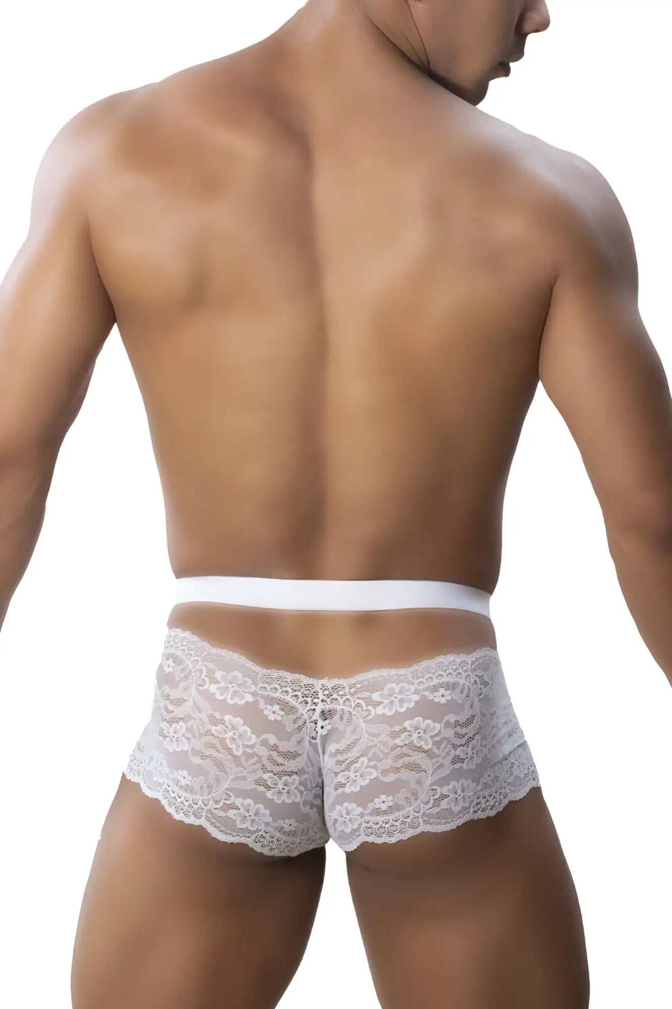 White lace briefs roger smuth rs047 trunks with delicate floral pattern and solid white waistband