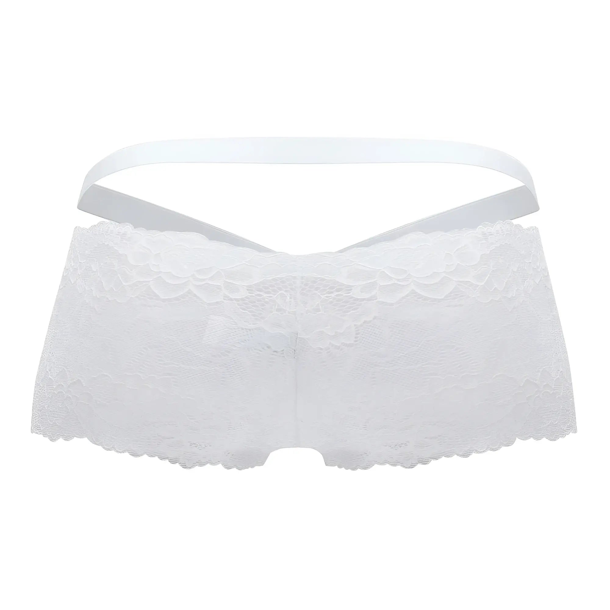 Roger Smuth RS047 trunks white lace underwear with delicate floral pattern and thin matching elastic waistband