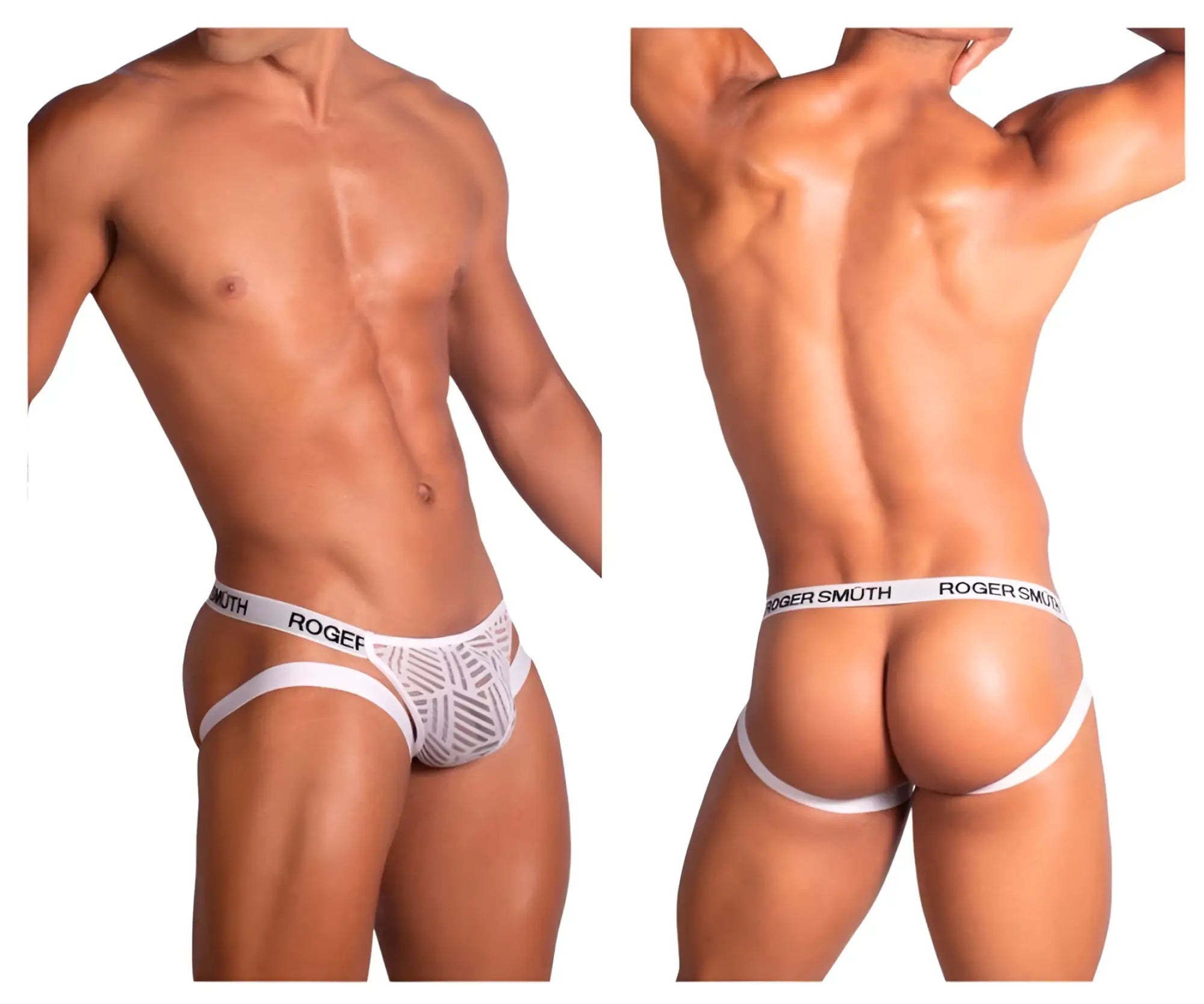 White roger smuth RS071 jockstrap briefs with geometric pattern and elastic waistband in white color