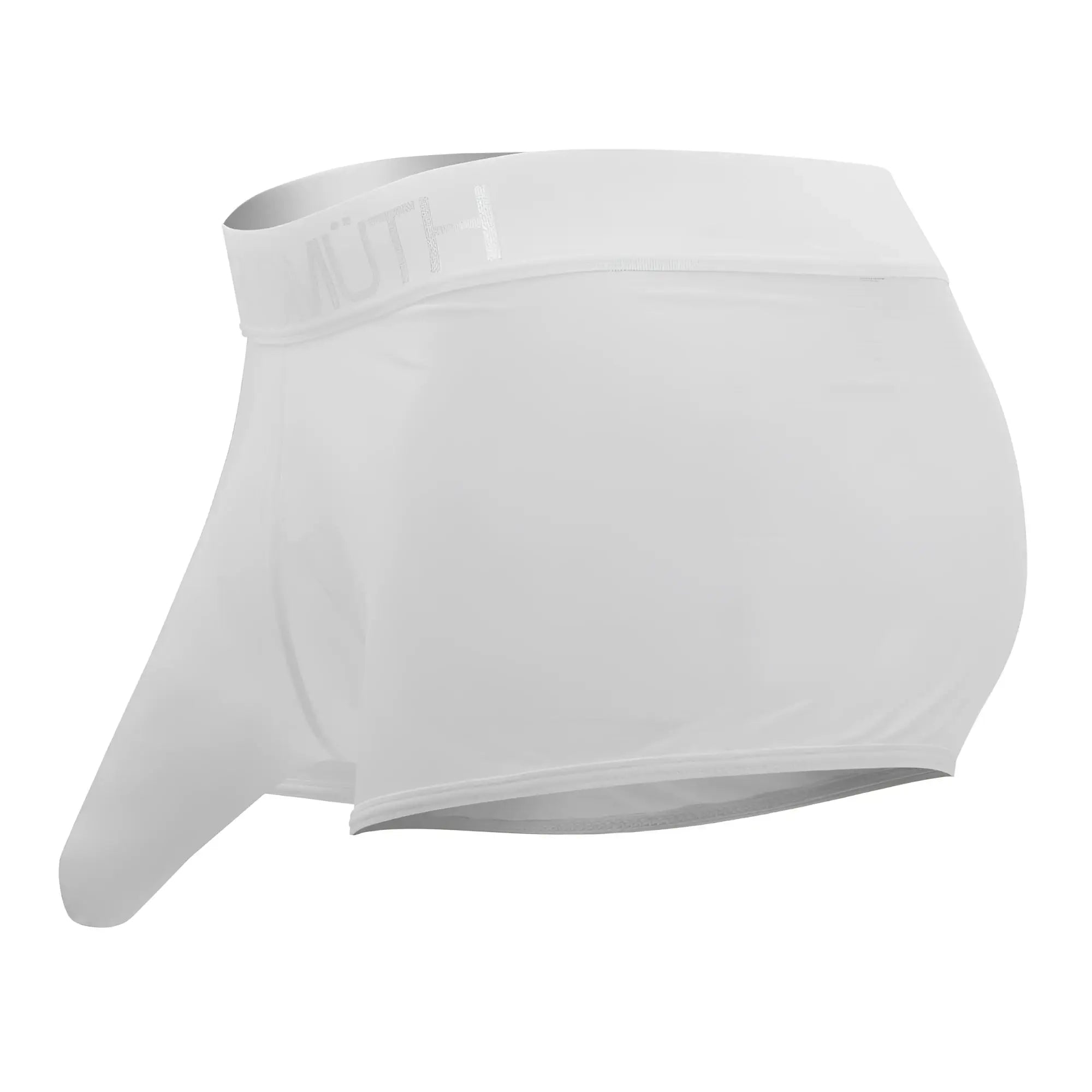 White roger smuth rs072 trunks featuring underwear with a silver waistband and subtle autf branding