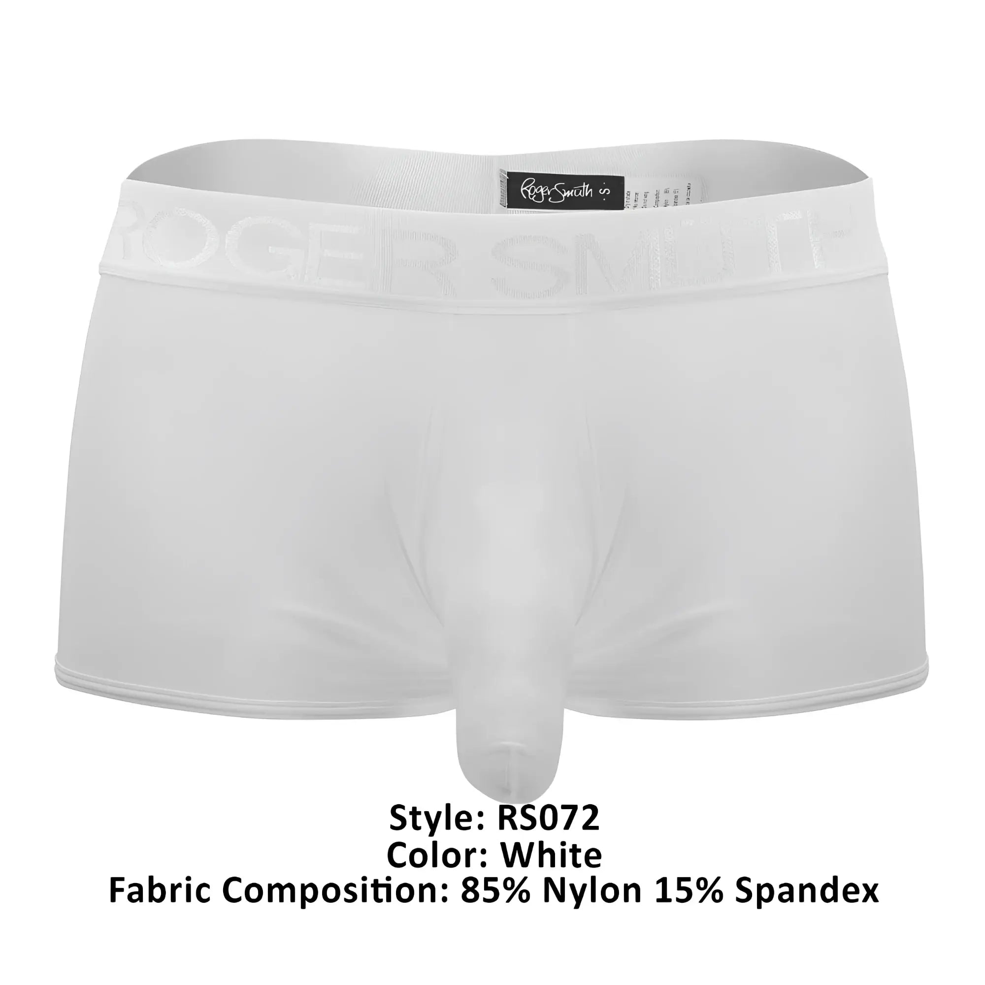 White roger smith rs072 men’s briefs made of 85 nylon 15 spandex in white for comfortable daily wear
