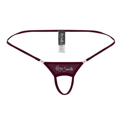 Maroon Roger Smith RS076 ball lifter thong with sheer mesh fabric and silver rhinestone accents front view