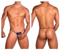 Navy blue roger smuth rs076 ball lifter thong with thin elastic waistband and small front logo