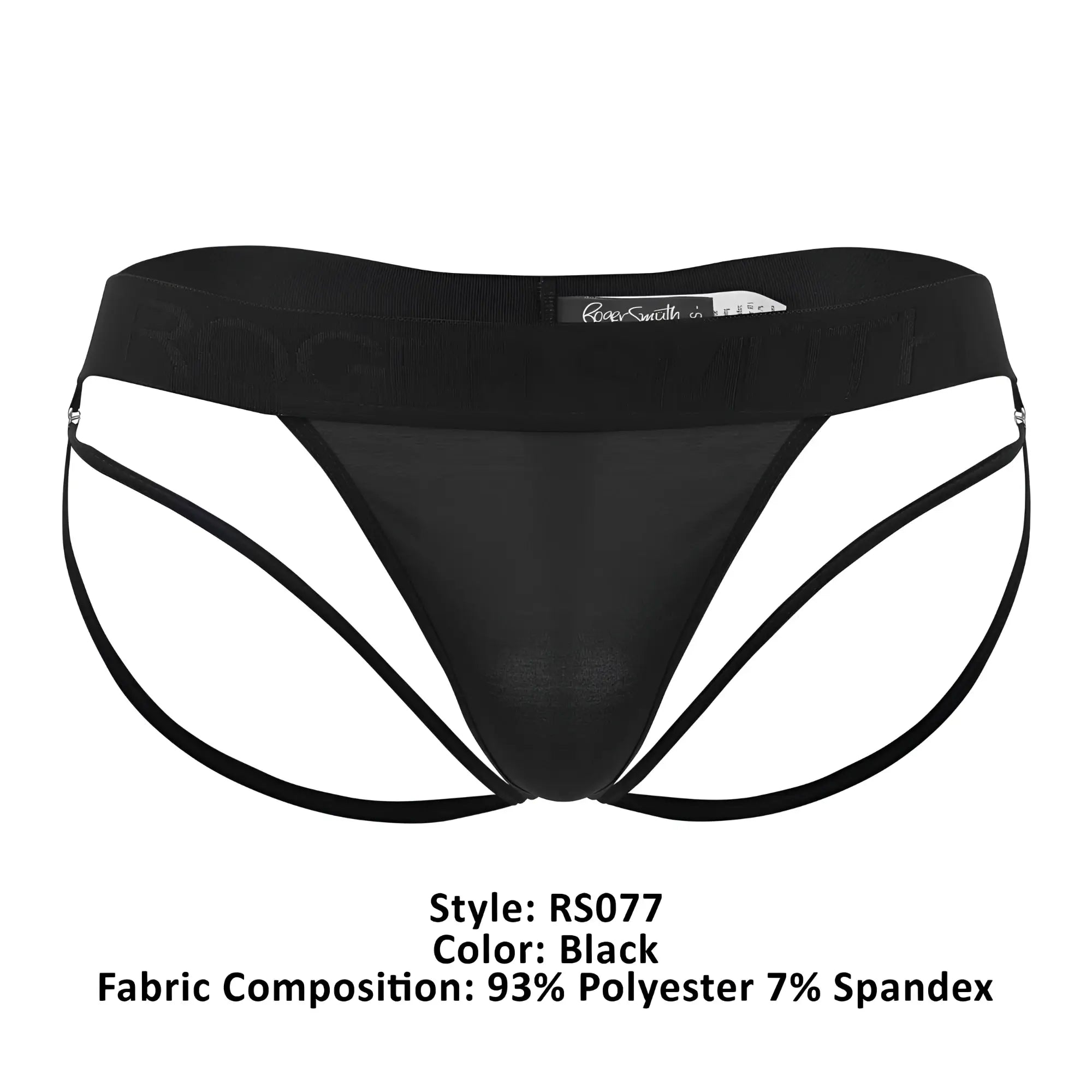 Roger smuth rs077 thongs in black feature a sheer mesh front and thin supportive side straps in men’s briefs style