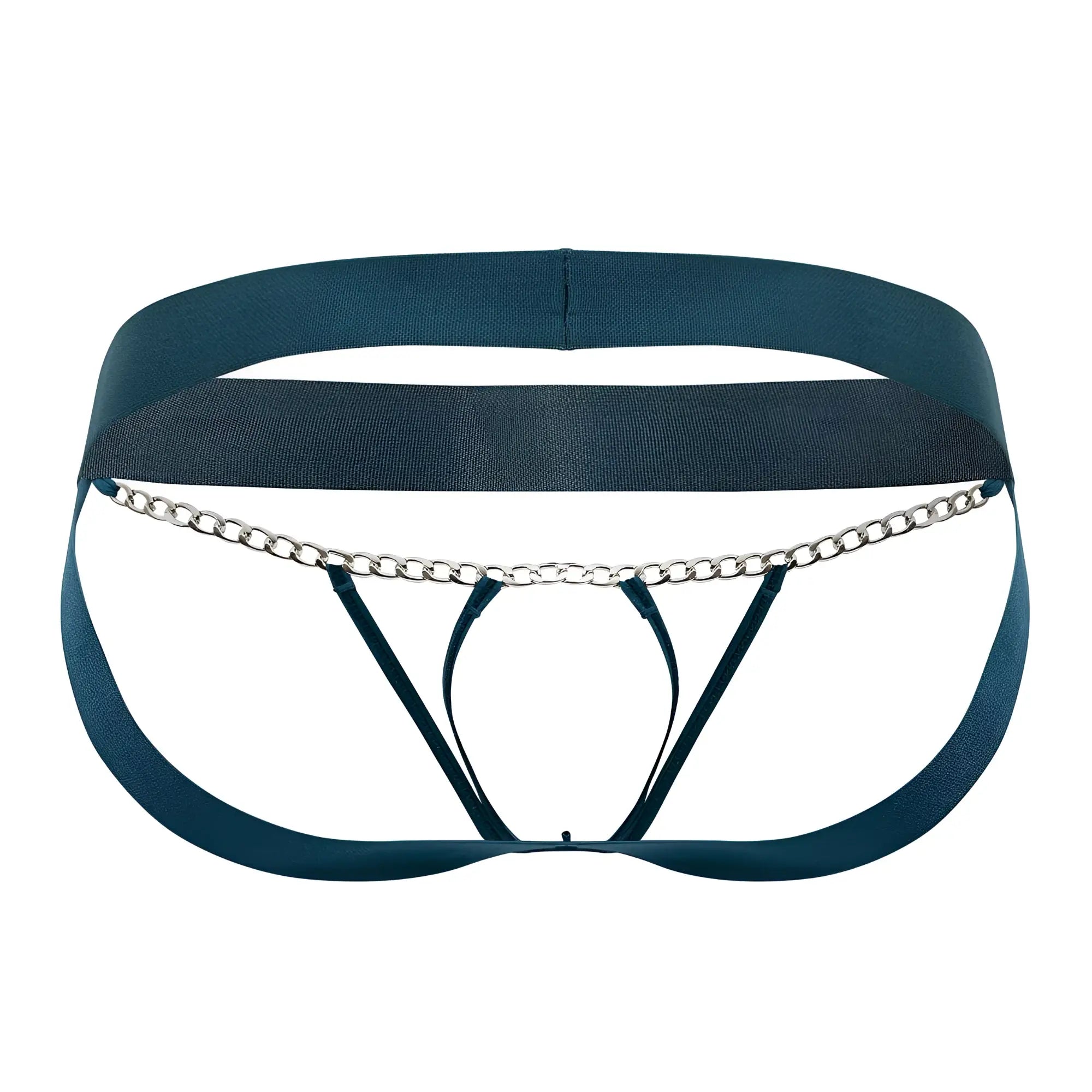 Dark teal roger smuth rs086 jock-thong brief with elastic waistband and silver chain detail in green
