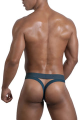 Roger Smuth RS086 jock-thong in dark teal with smooth stretchy fabric and wide waistband shown from the back side