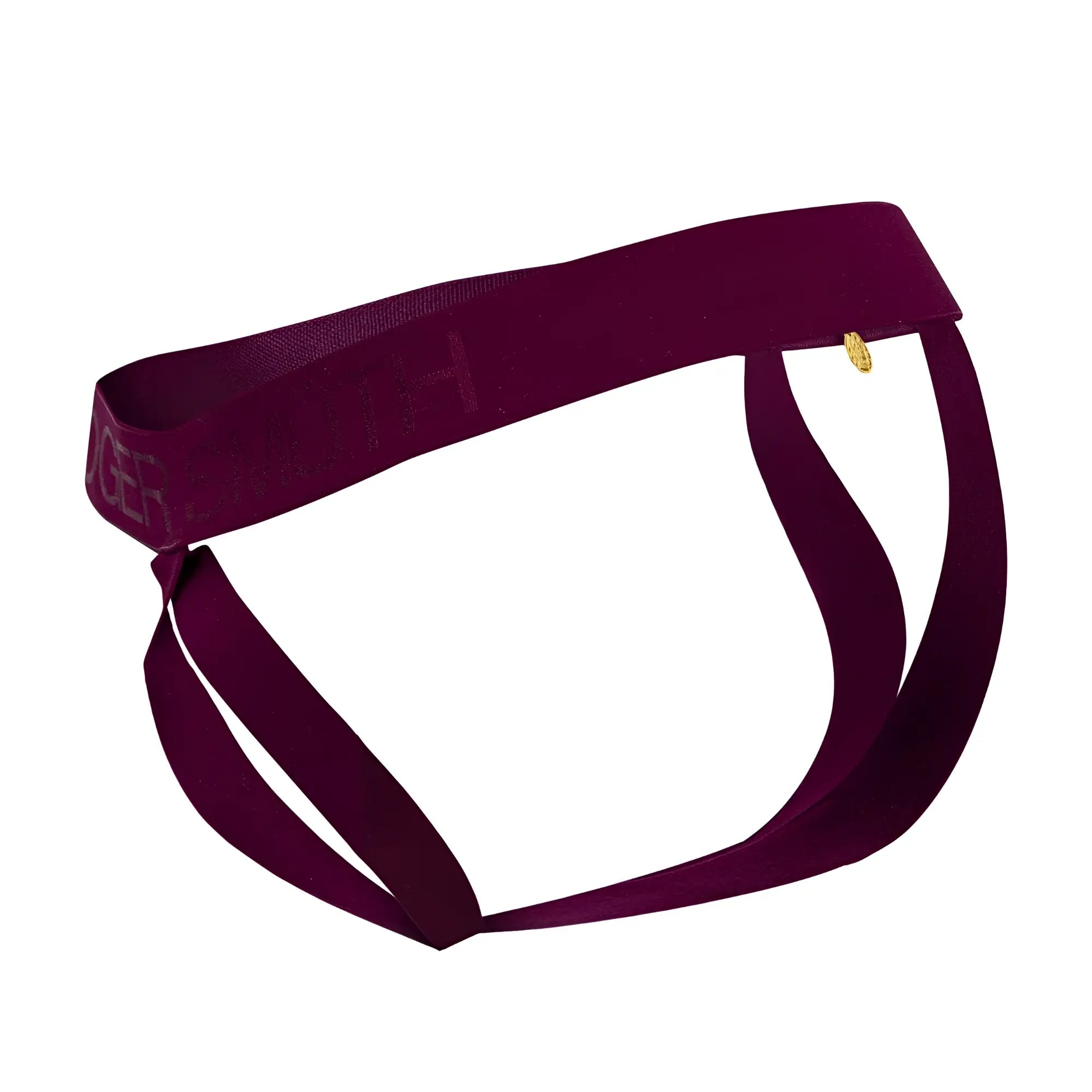 Roger smuth rs087 ball lifter brief in deep burgundy soft fabric with embossed logo and gold-tone side accent