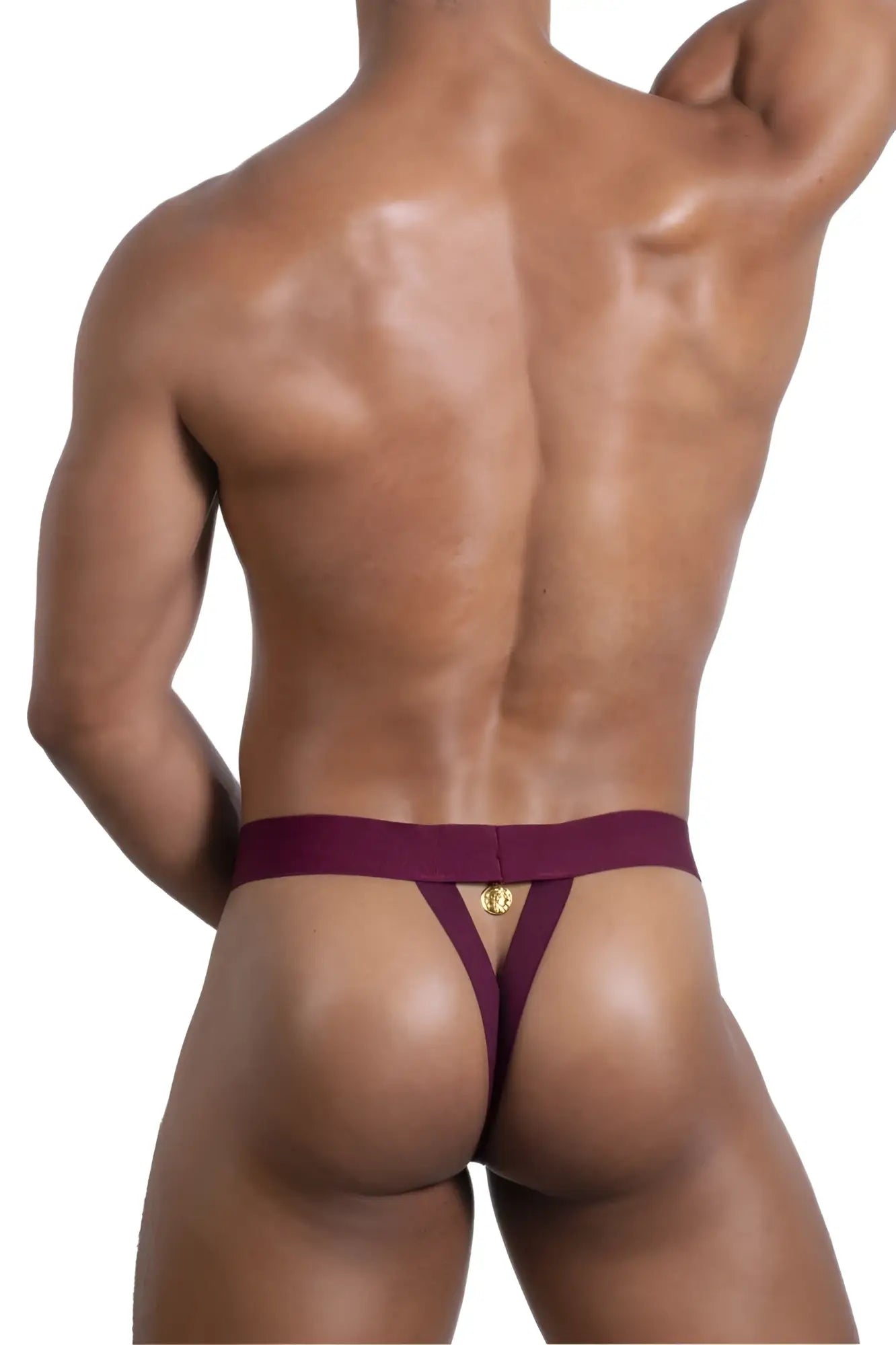 Roger smuth rs087 ball lifter burgundy maroon thong with gold emblem on the waistband front view