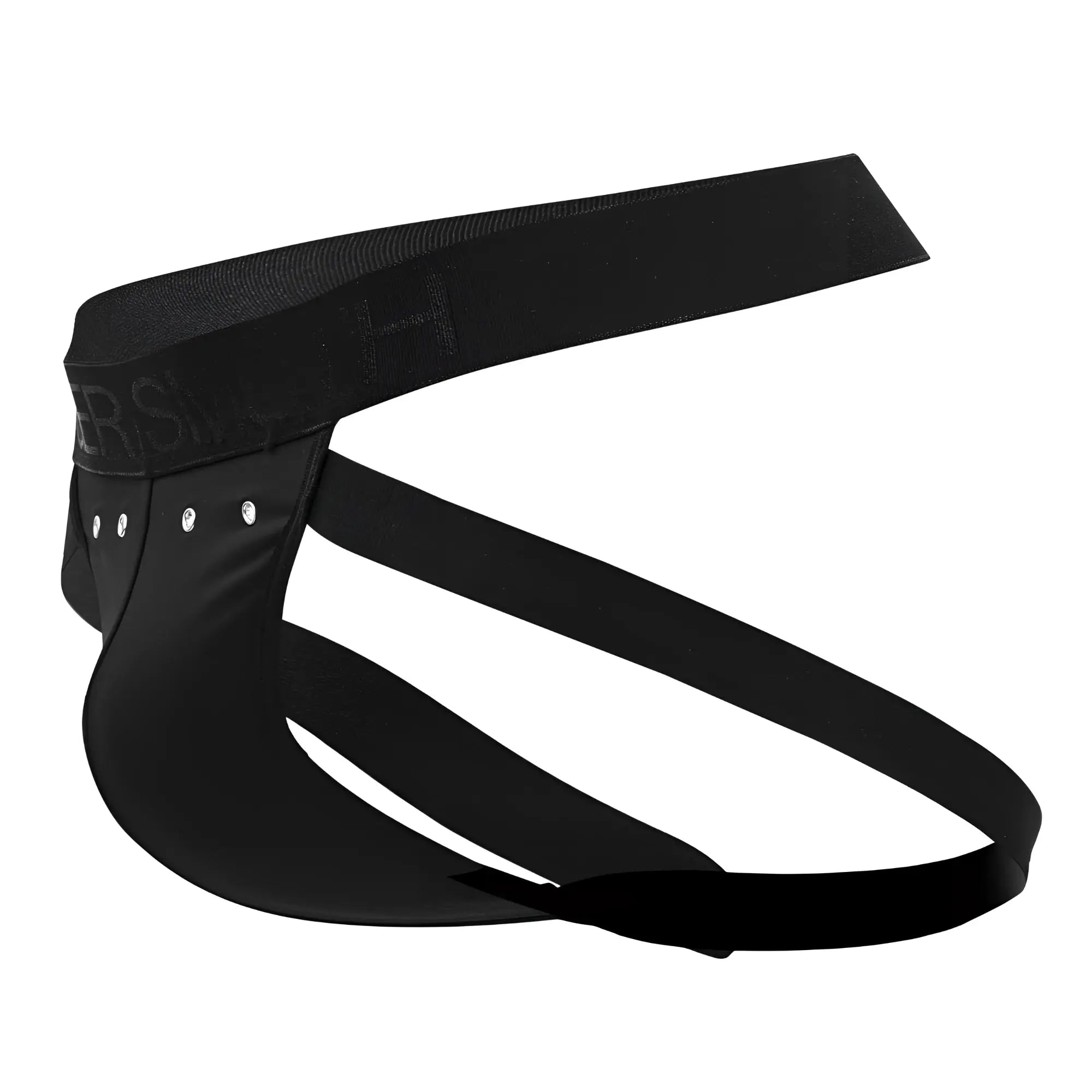 Black roger smuth rs088 jock-thong briefs with sleek minimalist design elastic waistband and silver studded side straps
