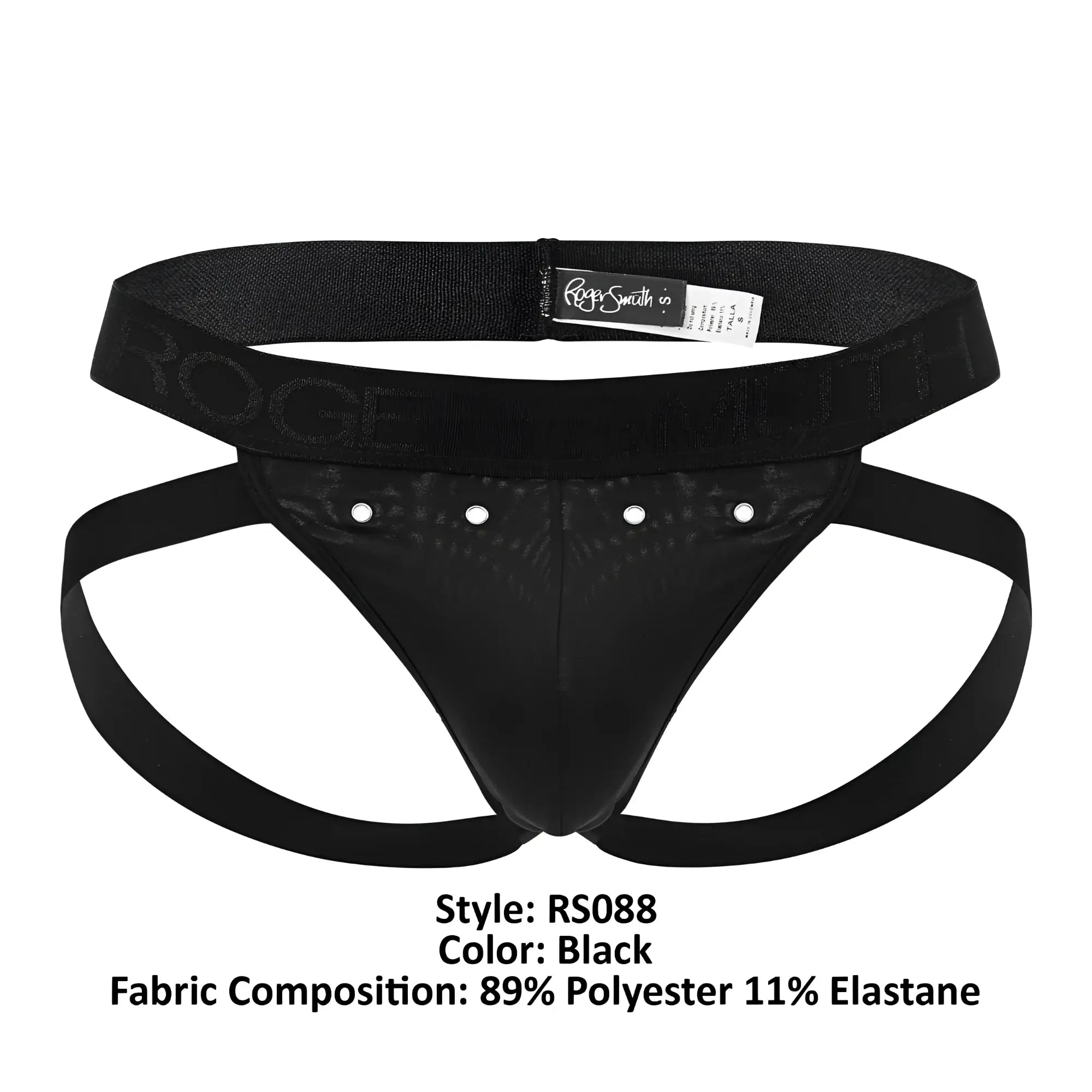 Black roger smith rs088 men’s briefs made of 89% polyester 11% elastane with textured waistband and brand name