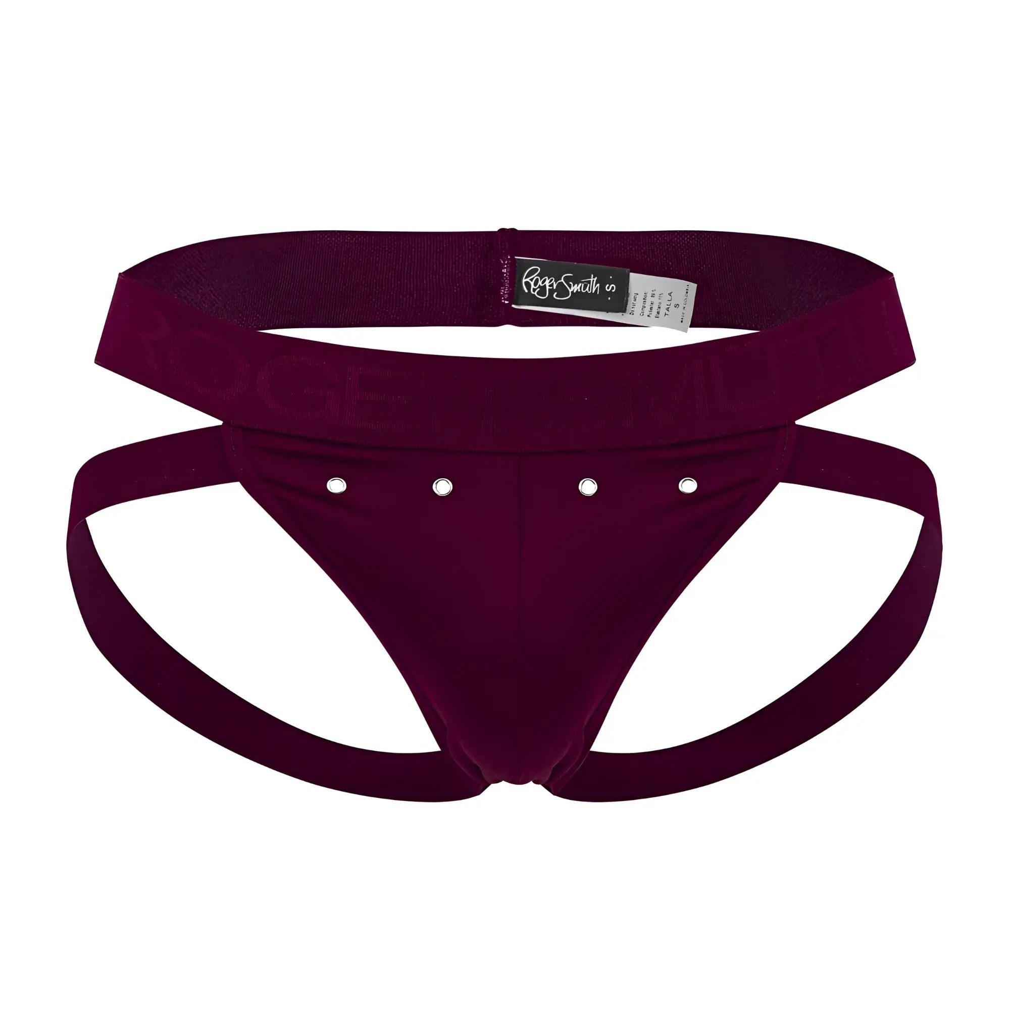 Maroon velvet athletic briefs with silver studs and roger smuth branded elastic waistband rs088 jock-thong burgundy