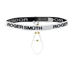 White and black roger smuth rs089 ball lifter men’s thong with gold-tone hardware and branded design