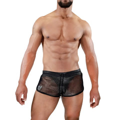 Roman shorts black mesh swim trunks with subtle textured pattern and elastic waistband for comfortable fit