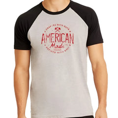 Gray and black raglan sleeve t shirt with red distressed american made graphic ruff riders size m