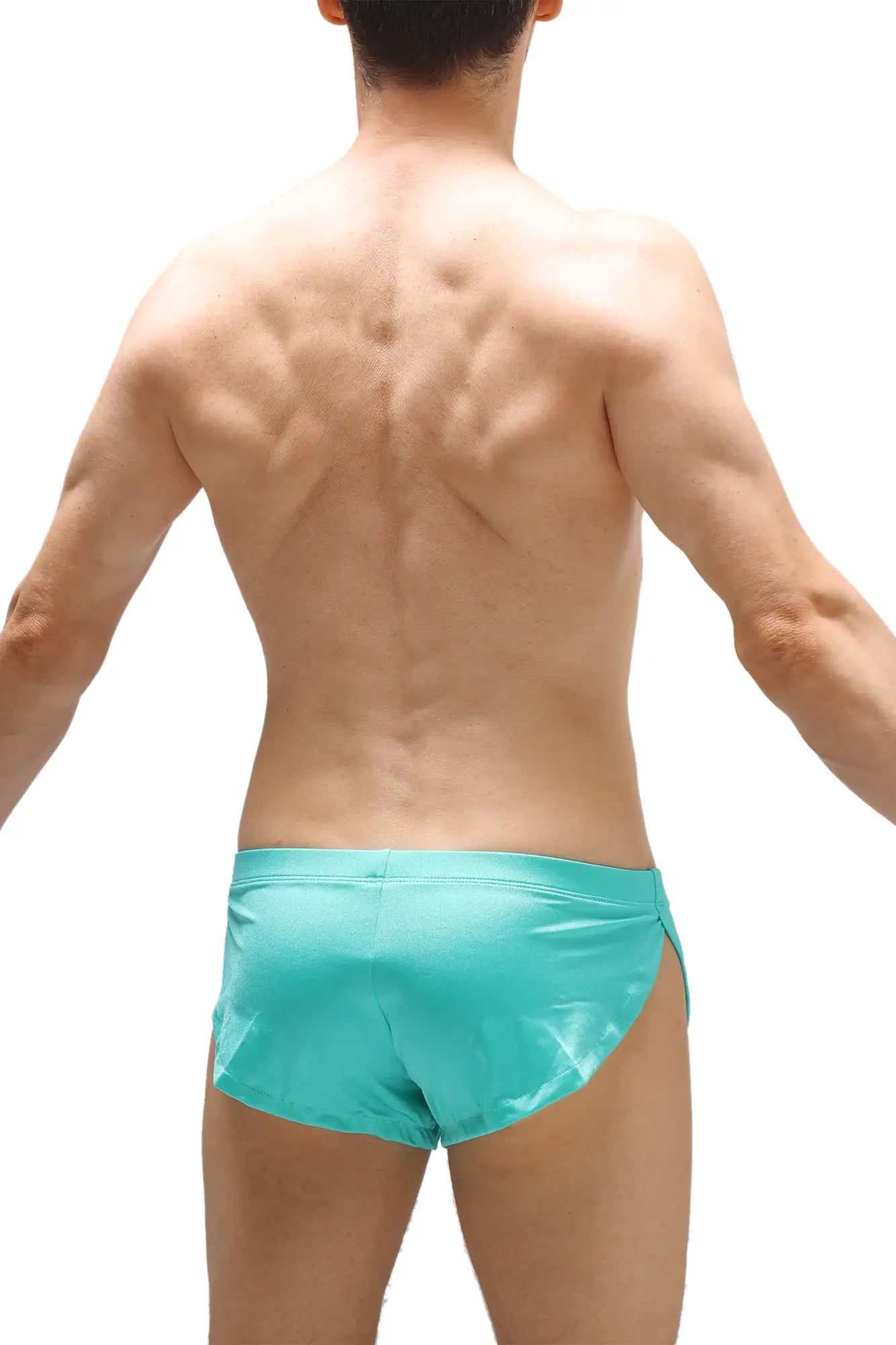 Running shorts joe green turquoise shiny fabric swim trunks designed for comfort and style during workouts