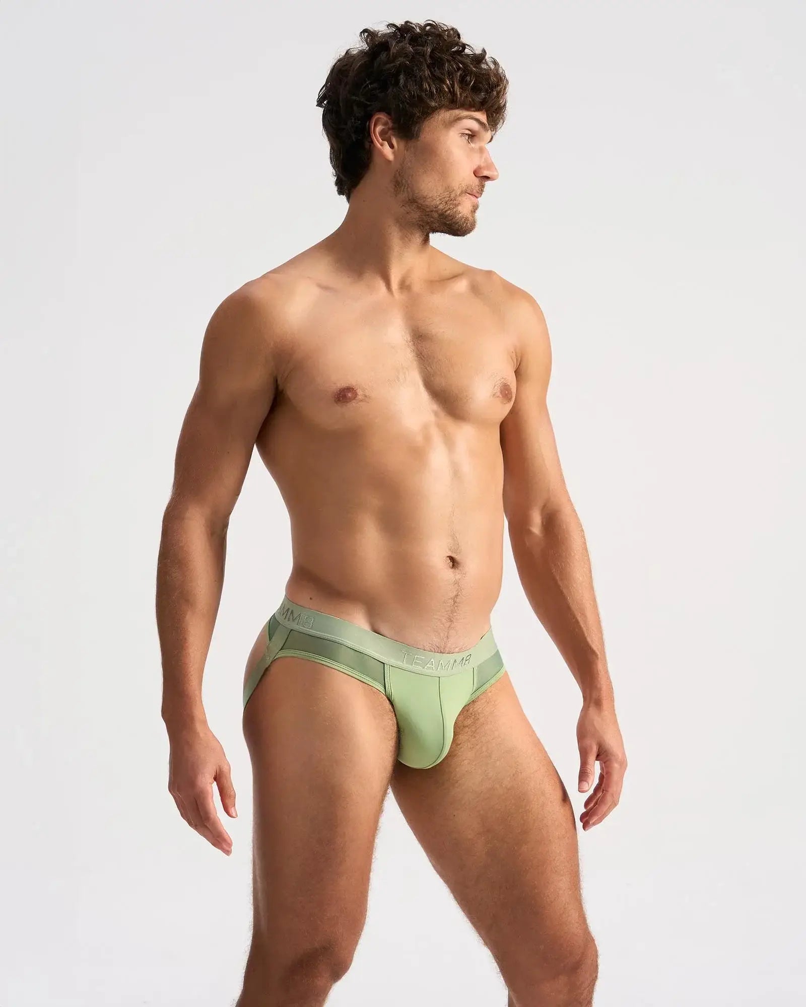 Light green seamless Score Sheer Jock briefs with subtle elastic waistband for comfortable everyday wear