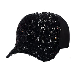 Black sequin baseball cap featuring sparkling sequins for a stylish and eye-catching look