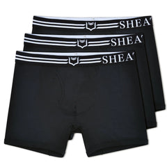 Black men’s boxer briefs with white elastic waistband featuring sheath brand name and shield logo in 4.0 bundle