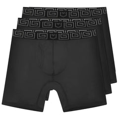 Black sheath v bamboo men’s 8 inch performance boxer briefs with geometric waistband and dual pouch design