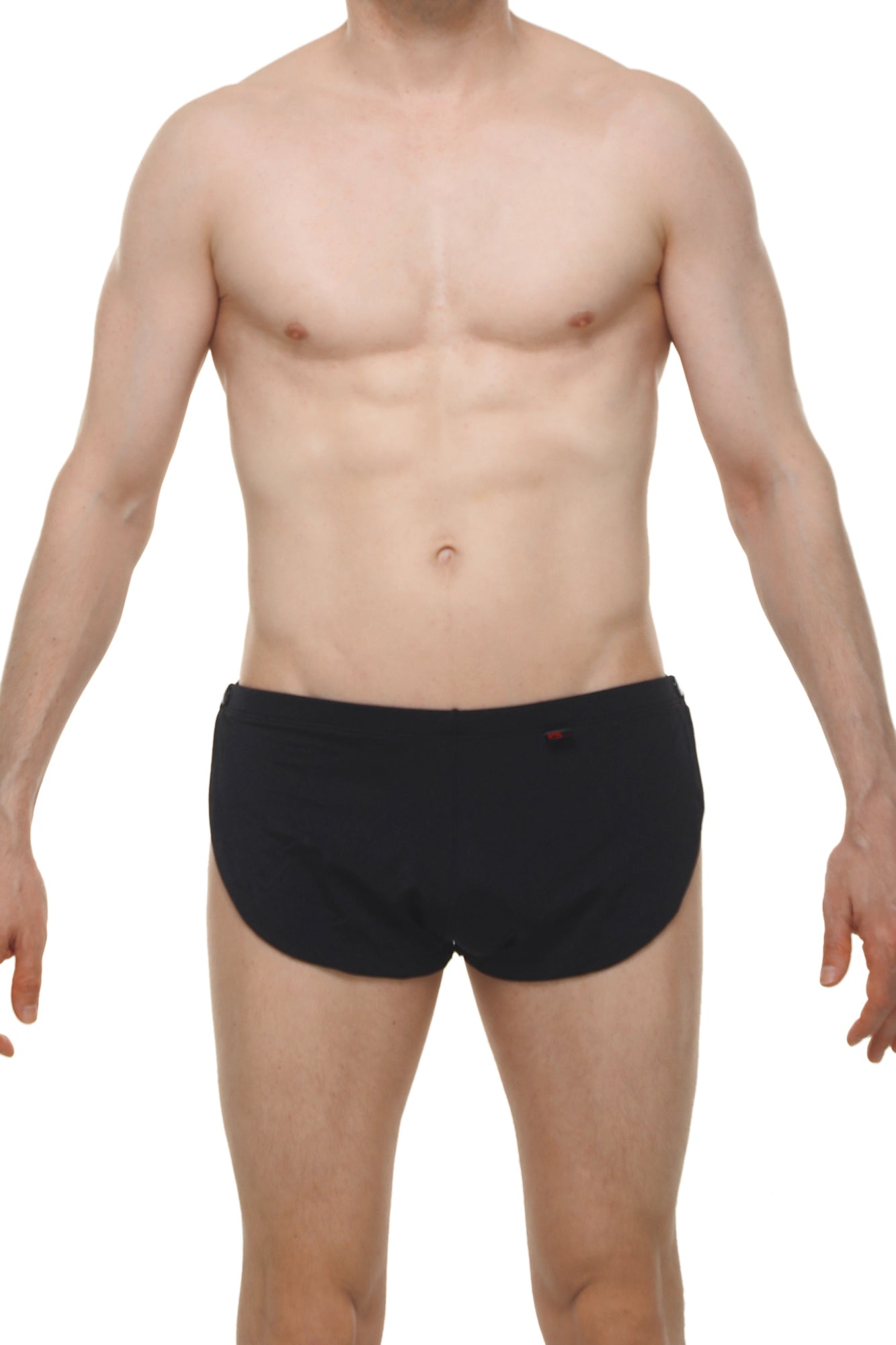 Short snap joe black black briefs with a small red logo on the left hip for comfortable everyday wear