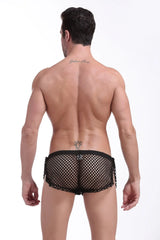 Black mesh briefs shorts snap petitq fishnet with snug fit and side ties for a stylish look