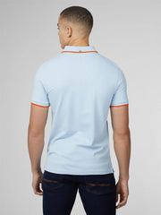 Signature polo light blue shirt with orange trim on collar and sleeve cuffs casual lightweight fabric