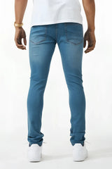 Blue skinny fit denim jeans with a slim fit and classic five-pocket design made of durable denim material