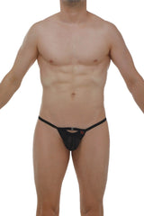 Black mesh thong Slingshot Rahart Durtol with central metal clasp and small red logo detail on front side