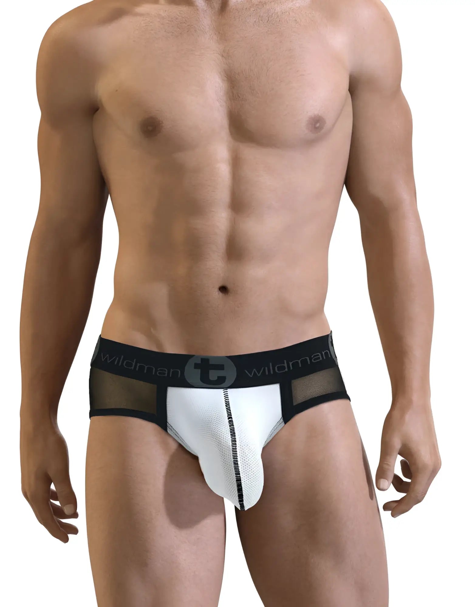 White and black mesh briefs with branded waistband showing the see-through back for breathable comfort