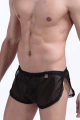 Black sheer mesh briefs snap shorts petitq black with solid black waistband and side slits